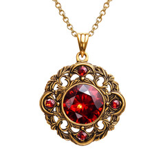 Elegant Gold Pendant Necklace with Red Gemstone Isolated Design