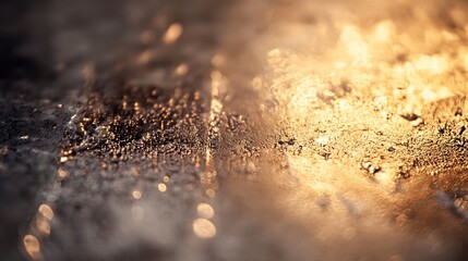 Poster - Warm Metallic Surface with Golden Bokeh and Textured Reflection : Generative AI