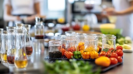 Wall Mural - Colorful Organic Vegetables and Spices in Modern Culinary Kitchen Setting : Generative AI