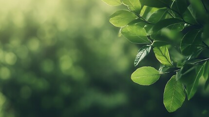 Poster - Serene Green Leaves in Soft Focus with Natural Sunlight in Background : Generative AI