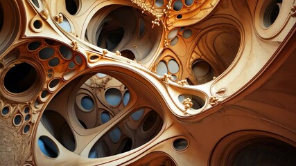 Poster - Exploration of harmonious shapes showcasing organic structures and intricate designs in earthy tones, creating a fluid visual experience in a surreal environment