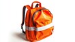 © boy 3344 - A bright orange school backpack with reflective safety strips, isolated on white, designed to catch attention for safety campaigns.