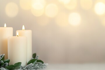 Wall Mural - Candles with warm glow, festive winter background