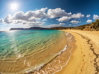 Canvas Print - Golden Bay's Sun-Kissed Shores: A Panoramic View of Pristine Beach