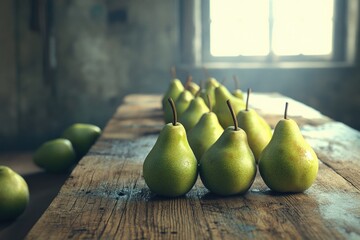 Wall Mural - Pears on Wooden Table