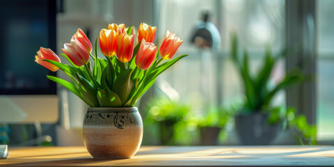 Sticker - Tulips in vase adorning modern office table