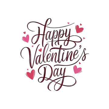 Happy Valentine's Day Calligraphy with Hearts, warm and festive feel, 
pink and red hearts to convey a loving and festive atmosphere, Valentine's Day Typography, Valentine's Day Card, 