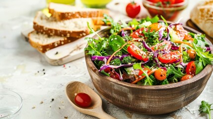 Wall Mural - Fresh and Colorful Vegetable Salad with Sandwich for a Healthy Lunch