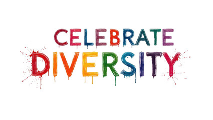 Wall Mural - Celebrate Diversity Vibrant Rainbow Text Design with Paint Splatter Effect