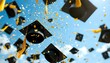 © Tahubulat - A celebration of success with graduation hats flying and confetti cascading, representing college and university milestones