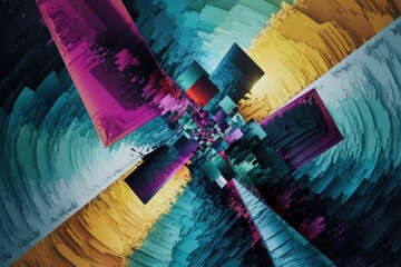 Aufkleber - Abstract digital art featuring vibrant colors, geometric shapes, and a dynamic, swirling composition.