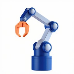 Poster - A 3D rendered image of a robotic arm with an orange claw, demonstrating automation and industrial technology.