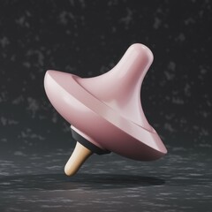 Aufkleber - A pink spinning top with a wooden stem, elegantly poised on a dark surface.