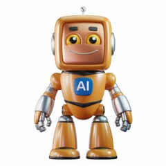 Poster - A cute, orange AI robot with a friendly face and metallic arms.