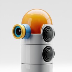 Poster - A cute, cartoonish robot with an orange dome, blue and gold camera, and stacked white body.