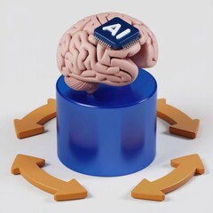 Leinwandbilder - AI chip integrated with a human brain model, symbolizing artificial intelligence and cognitive processes.