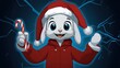 © Dmitry - a cartoon rabbit in a red jacket holding a candy cane