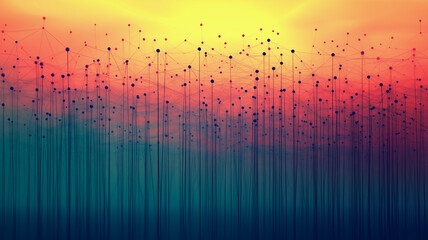 Poster - Sunset Abstract: Vibrant hues of orange, red, and teal create a captivating abstract landscape, reminiscent of a sunset over a field of tall grass. The image evokes a feeling of serenity and warmth. 