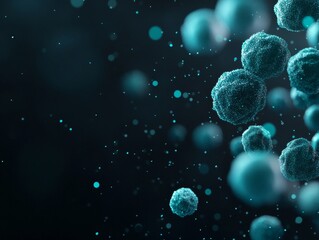 Poster - Cutting-Edge Virus Particles Art Vivid Blue and Green Microscopic Imagery for Innovative Healthcare Marketing and Scientific Discovery