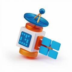 Poster - A colorful 3D model of a satellite, showcasing its antenna and solar panels.