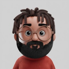 Poster - A 3D cartoon illustration of a man with dreadlocks, glasses, and a beard wearing a red sweater.