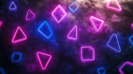 Poster - Neon shapes abstract design glowing in vibrant colors with geometric patterns