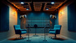 © charli - Podcast studio setup with microphones and chairs in a professional media recording environment -
