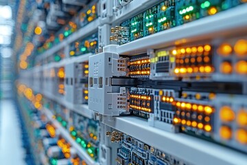 Poster - Row of network switches in a data center, suitable for IT and technology illustrations