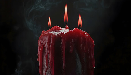 Poster - red candle melting with dramatic drips against a dark background, evoking gothic and spooky aesthetics -