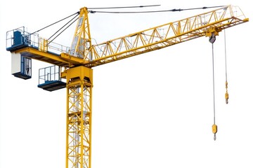 Wall Mural - A large yellow crane sits atop a building, with cityscape in the background