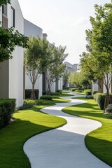 Poster - Sustainable Urban Living Modern Townhouse Architecture with Manicured Green Spaces and Sleek Pathways - Upscale Real Estate Marketing for Future-Ready Communities