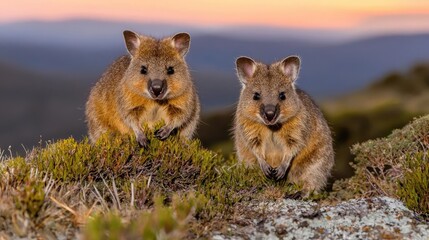 Two quolls at sunset, mountaintop, wildlife, nature