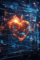 Poster - Futuristic Medical Interface Digital Diagnostics with Holographic Heart in a Clinical Setting - Advanced Health Tech Solutions for Precision Medicine and Modern Patient Care