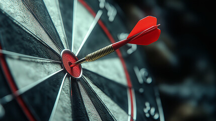 Dart hitting the bullseye on a dartboard in an indoor setting showcasing precision and competition