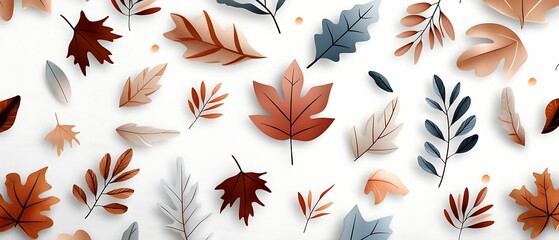 Wall Mural - A vibrant arrangement of autumn leaves in shades of red, orange, and gray against a light background, capturing the essence of fall.