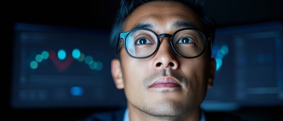 Poster - South Asian Male Professional Analyzing Cybersecurity Data in High-Tech Workspace