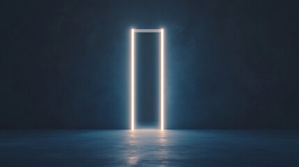 Canvas Print - Illuminated Doorway in a Dark Space Concept of Futuristic Portals and Neon Effects