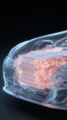 Poster - Futuristic Electric Car Technology Transparent Hood with Glowing Battery Cells