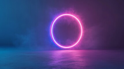 Poster - Vibrant Neon Circle with Dynamic Light Trails and Holographic Patterns in Futuristic Atmosphere