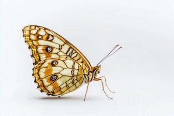 Poster - A detailed view of a butterfly perched on a white surface, ready to be used for various purposes such as editorial, advertising or educational materials