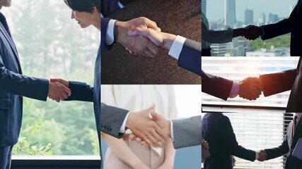 Fototapete - handshake, shaking hands, business, collage, teamwork, cooperation, alliance, collaboration, business negotiation, businessperson, people, support, greeting, unity, cheer, gratitude, welcome, congratu