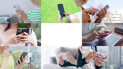 Aufkleber - smartphone, smart phone, use, scene, collage, app, video, search, user, woman, dx, digital transformation, news, email, net, online, website, data, communication, technology, mobile, society