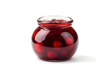 Wall Mural - Vibrant strawberry jam nestled in a rustic jar with fresh strawberries on a clean white backdrop