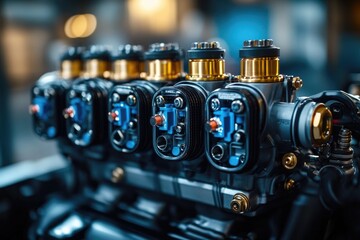 Poster - Close-up shot of multiple valves on a machinery device
