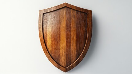Poster - Wooden Shield Plaque on White Background with Copy Space for Text or Design Elements