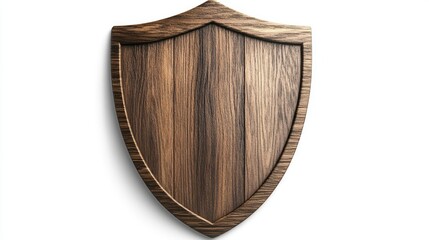 Poster - Wooden shield plaque design with a textured surface and natural grain detail on a white background Copy Space