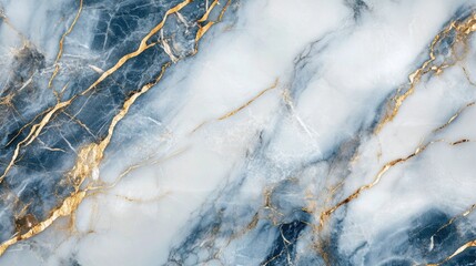Poster - Blue and white marble texture with golden veins and detailed pattern suitable for backgrounds and surfaces Copy Space