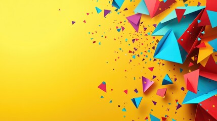 Poster - Colorful geometric shapes and fragments on a vibrant yellow background with copy space for text or design elements