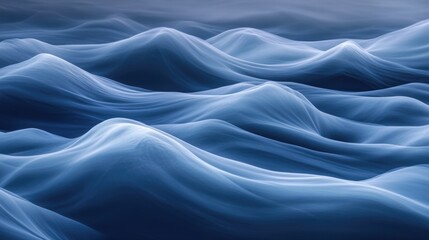 Poster - Abstract blue ocean waves with smooth flowing shapes and gradients, creating a sense of depth and movement. Copy Space.