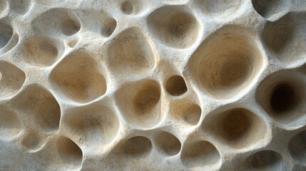 Poster - Abstract textured surface with natural cavities and formations on rock wall in neutral tones Copy Space